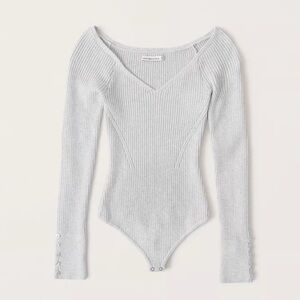 Abercrombie Ribbed Gray Long Sleeve Thong Bodysuit Size Medium New Without Tags